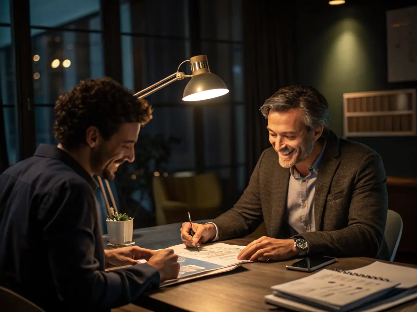 An image of a financial advisor discussing a budget plan with a client using charts and documents, emphasizing a collaborative and supportive environment.